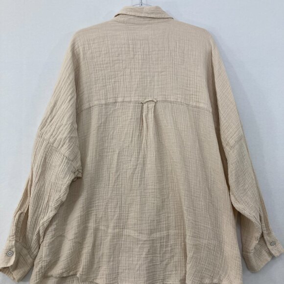 American Eagle size XL Cream Tan Gauzy Cotton Relaxed Button Down Lagenlook - Picture 8 of 9